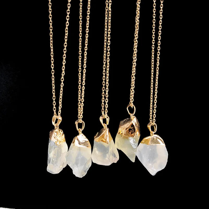 Collier Pendentif en Pierre Brute – Améthyste, Citrine et Quartz avec Finition Dorée