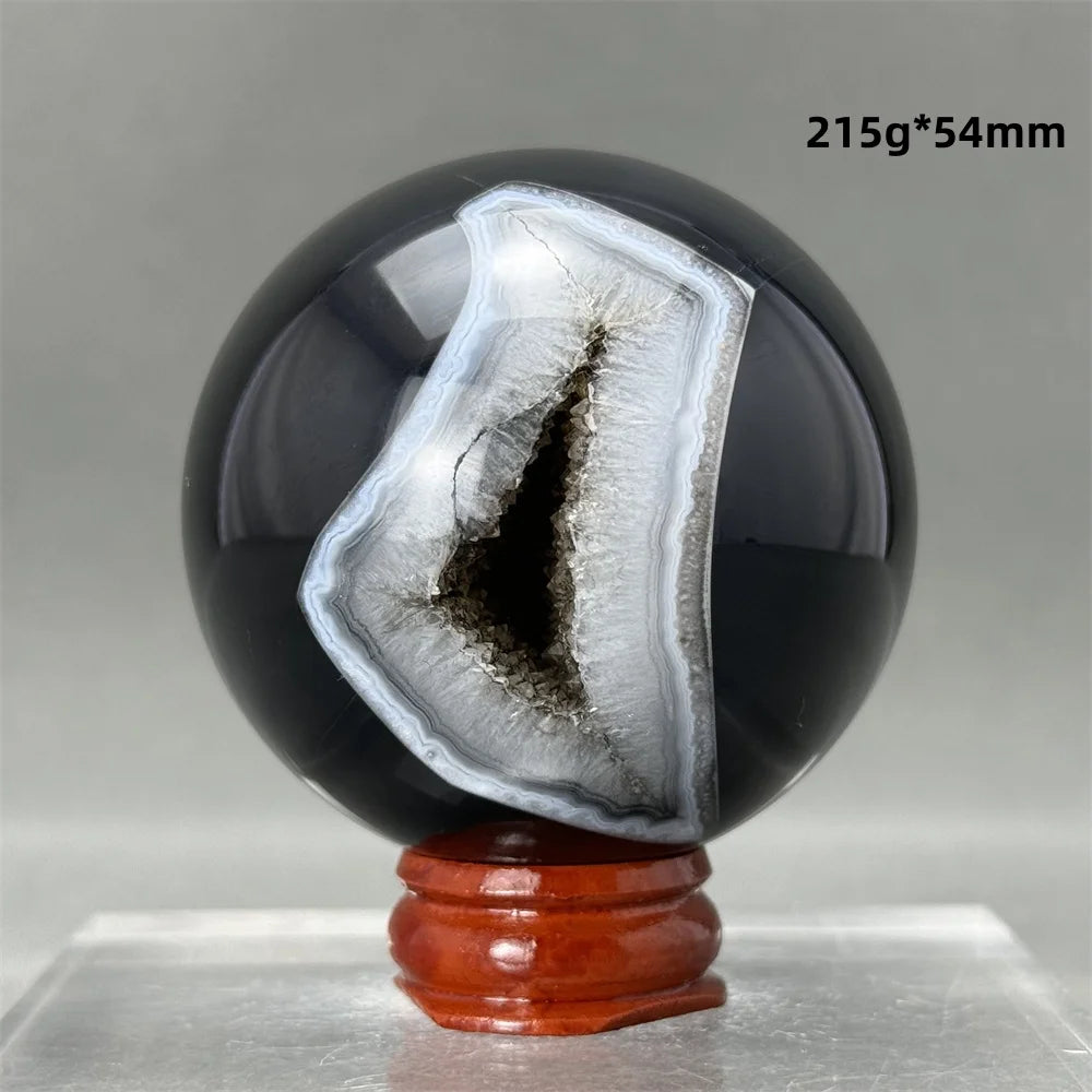 Sphère en Onyx Noir Naturel – Cristal Énergétique pour Méditation, Guérison et Divination