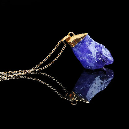 Collier Pendentif en Pierre Brute – Améthyste, Citrine et Quartz avec Finition Dorée