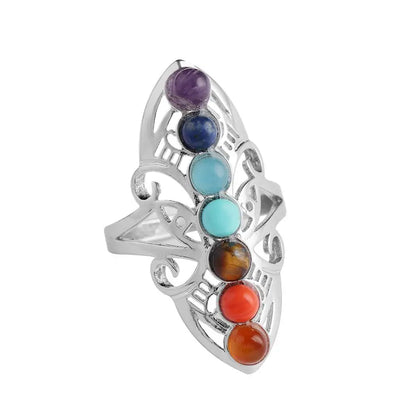 Bague Ajustable Plaquée Argent avec Pierres des 7 Chakras – Bijou Énergétique