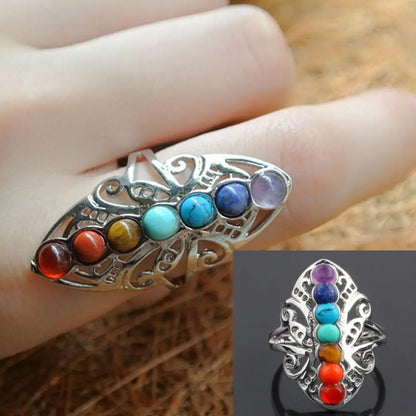 Bague Ajustable Plaquée Argent avec Pierres des 7 Chakras – Bijou Énergétique