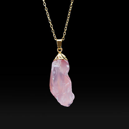 Collier Pendentif en Pierre Brute – Améthyste, Citrine et Quartz avec Finition Dorée