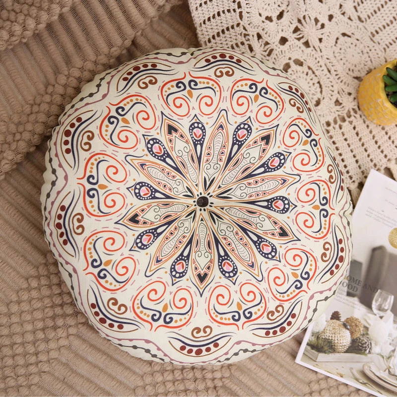 Coussin Rond en Coton et Chanvre – Style Ethnique pour Méditation et Usage Domestique