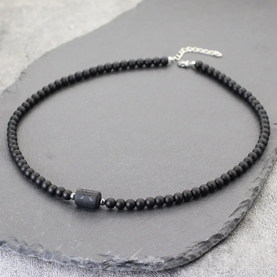 Collier en Onyx Noir signe du zodiac – Bijou Élégant pour homme et femme