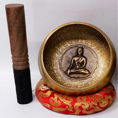 Bol Chantant Tibétain Fait Main – 12CM, Design Mantra Bouddha pour Yoga et Méditation